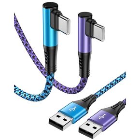 كابل USB C بالزاوية اليمنى [2 حزمة/6 أقدام] 3.1 أمبير USB إلى USB C سلك شحن سريع، كابل شاحن من النوع C مجدول 90 درجة لهاتف iPhone 17 16 15 Pro Max، Apple CarPlay، Samsung Galaxy S26 S25 S24 Ultra A07، PS5 in Kuwait