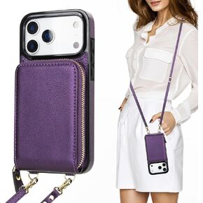 حافظة محفظة KIHUWEY Crossbody لهاتف iPhone 17 Pro Max، حافظة جيب بسحاب مع حامل بطاقة، حافظة حماية من جلد البولي يوريثان RFID مع مسند حزام معصم قابل للفصل 6.9 بوصة (أسود) in Kuwait