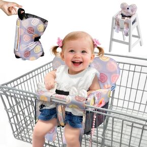 Extra Padded Shopping Cart Cover Baby,Heart Backrest Plush Crinkle Ears Bottle Pacifier Clip|Restaurant high Chair Grocery cart Infant Toddler| Portable Foldable,Machine Washable,Baby Shower Gift in Kuwait