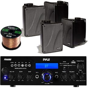 Pyle PDA6BU راديو بلوتوث USB AUX حزمة استقبال ستيريو مع 4x Kicker KB6000B 6.5 بوصة رف كتب كامل المدى مكبر صوت مقاوم للماء + 1x Enrock 50ft 16g سلك مكبر صوت in Saudi Arabia