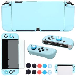 حافظة COMCOOL قابلة للإرساء لجهاز Nintendo Switch Oled - [حماية من السقوط من الدرجة العسكرية بطول 9 أقدام] [مع واقي شاشة من الزجاج المقسى ومقابض الإبهام] غطاء واقٍ لجهاز Nintendo Switch Oled - أزرق فاتح in Kuwait