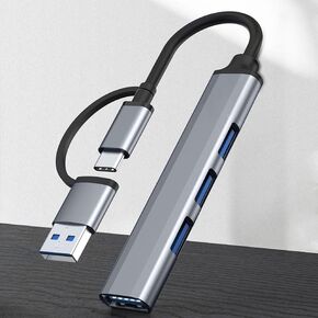 موزع USB 2 في 1 مع منافذ إدخال مزدوجة (USB-A وType-C)، وموسع USB معدني بـ 4 منافذ لأجهزة الكمبيوتر المحمول والأجهزة المحمولة، وموزع USB محمول للتوصيل والتشغيل للاستخدام المنزلي والمكتب والسفر in Kuwait