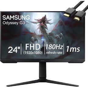 شاشة الألعاب Samsung Odyssey G3 Series، شاشة FHD 24 بوصة 180 هرتز 1 مللي ثانية LED خالية من الوميض، AMD FreeSync، حامل قابل للتعديل، معادل أسود، نقطة تصويب افتراضية، HDMI، DisplayPort، مع كابل HDMI in Kuwait