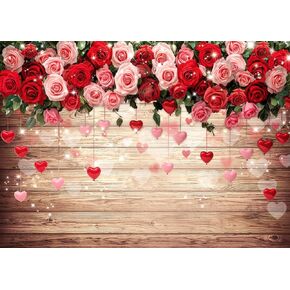 Dudaacvt 7x5ft عيد الحب الخلفيات البني الخشب والورد الأحمر زهرة الحب القلب خلفية عيد الحب الزفاف دش الزفاف حزب زينة راية in Kuwait