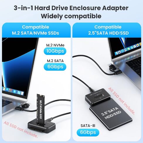 Cablecc USB-C USB3.0 Type-C إلى M.2 NVME M-Key/SATA 2.5 بوصة ثنائي SSD خارجي PCBA لرسو السفن عمودي in Saudi Arabia