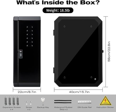صندوق قفل شاحن EV مدمج لمحطة الحائط - حاوية خارجية مقاومة للماء مع نافذة أكريليك، حامل كابل وقفل، 23 × 16 × 9 بوصة in Kuwait