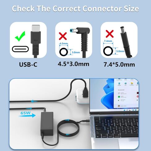 شاحن كمبيوتر محمول USB C بقدرة 65 وات متوافق مع HP ProBook 440 450 640 650 G8 G6 840 850 860 G9 G10 G11 L04650-850 محول إمداد الطاقة (USB نوع C) in Kuwait
