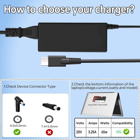 شاحن كمبيوتر محمول USB C بقدرة 65 وات متوافق مع HP ProBook 440 450 640 650 G8 G6 840 850 860 G9 G10 G11 L04650-850 محول إمداد الطاقة (USB نوع C) in Kuwait
