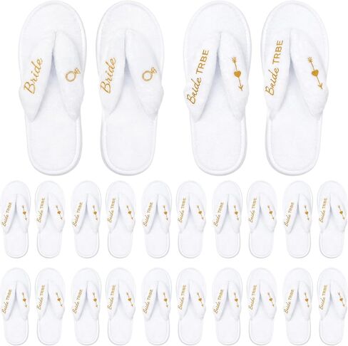 Ramede 12 Pairs Wedding Flip Flops Bulk, Including 1 Bride Slippers 11 Bridesmaid Slippers Soft Coral Fleece Bride Tribe, Disposable Hotel Bridal Shower Spa Flip Flops for Guest Gifts in Saudi Arabia