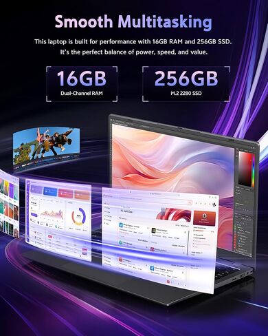 كمبيوتر محمول 16 جيجابايت رام - وحدة المعالجة المركزية Pentium 6500Y (Beat N5095، حتى 3.4 جيجا هرتز)، أجهزة كمبيوتر محمولة مع 256 جيجابايت SSD، شاشة 15.6 بوصة FHD IPS، نوع C، USB 3.2، HDMI، عمر بطارية طويل in Kuwait