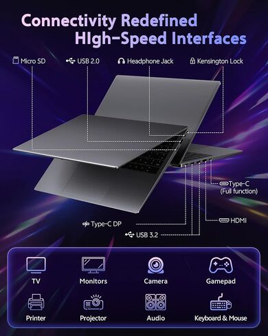 كمبيوتر محمول 16 جيجابايت رام - وحدة المعالجة المركزية Pentium 6500Y (Beat N5095، حتى 3.4 جيجا هرتز)، أجهزة كمبيوتر محمولة مع 256 جيجابايت SSD، شاشة 15.6 بوصة FHD IPS، نوع C، USB 3.2، HDMI، عمر بطارية طويل in Kuwait