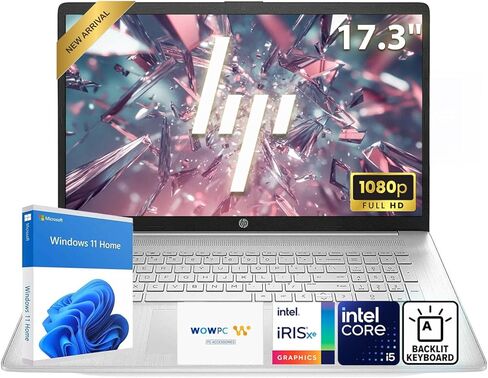 كمبيوتر محمول HP 17.3 بوصة FHD 1080P | معالج Intel Core i5 | ذاكرة وصول عشوائي DDR4 سعة 16 جيجابايت | تخزين 1 تيرابايت + 500 جيجابايت خارجي | لوحة مفاتيح بإضاءة خلفية مع لوحة مفاتيح رقمية | Win11 | شاشة كبيرة لتعدد المهام والعمل والترفيه in Kuwait