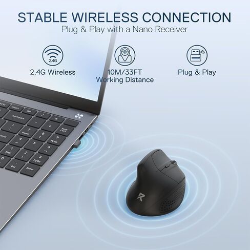 Redragon BM-4033 Wireless Vertical Ergonomic Mouse, 2.4GHz Connection, 5 Levels Up to 4000 DPI, Auto Power Saving Mice for Laptop, Desktop, PC, Black in Saudi Arabia
