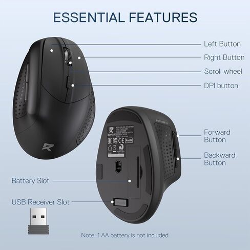 Redragon BM-4033 Wireless Vertical Ergonomic Mouse, 2.4GHz Connection, 5 Levels Up to 4000 DPI, Auto Power Saving Mice for Laptop, Desktop, PC, Black in Saudi Arabia