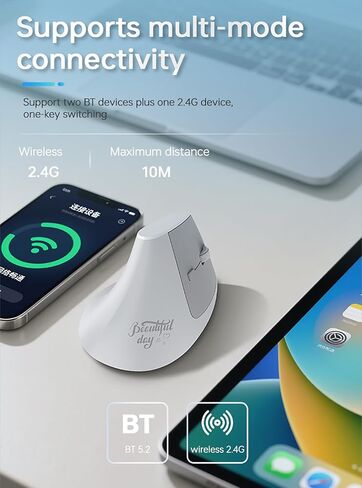 Lomiluskr Ergonomic Wireless Mouse Rechargeable, 2.4G/Bluetooth Dual Mode, Lightweight Soundless Cordless Mice, Compatible with Notebook, PC, Tablet, Smartphone (White) in Saudi Arabia