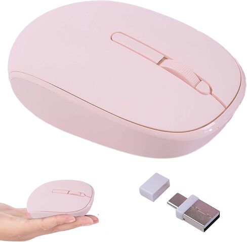 Pink Silent Wireless Mouse, with Type-C + USB-A Dual Interface Portable Lightweight Small Optical Mouse, Plug and Play for Mobile Phone Tablet Laptop MacBook PC, Gift for Kids Girl Women Student in Saudi Arabia