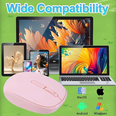 Pink Silent Wireless Mouse, with Type-C + USB-A Dual Interface Portable Lightweight Small Optical Mouse, Plug and Play for Mobile Phone Tablet Laptop MacBook PC, Gift for Kids Girl Women Student in Saudi Arabia