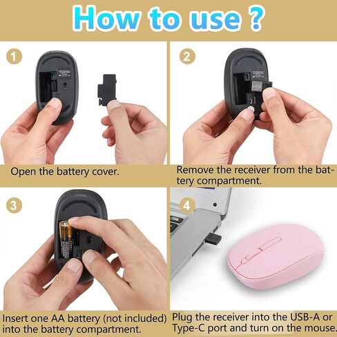 Pink Silent Wireless Mouse, with Type-C + USB-A Dual Interface Portable Lightweight Small Optical Mouse, Plug and Play for Mobile Phone Tablet Laptop MacBook PC, Gift for Kids Girl Women Student in Saudi Arabia