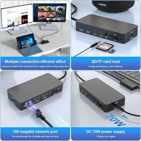 أجهزة Quanlex Dual HDMI+VGA Dock Works - محطة إرساء ثلاثية العرض 12 في 1 لأجهزة Pro (12/11/10/9/8/X/7/6/5/4)، والكمبيوتر المحمول، والذهاب، والكتب in Kuwait