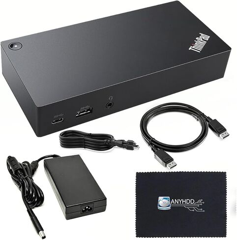 محطة إرساء 40AS0090US الجيل 2 - تدعم شاشة 4K، ضمان لمدة عام، محطة إرساء مع محول 90 وات + قماش من الألياف الدقيقة + كابلات DisplayPort - قاعدة USB-C Thunderbolt 3 (متجددة) in Kuwait