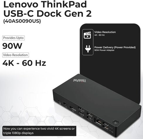 محطة إرساء 40AS0090US الجيل 2 - تدعم شاشة 4K، ضمان لمدة عام، محطة إرساء مع محول 90 وات + قماش من الألياف الدقيقة + كابلات DisplayPort - قاعدة USB-C Thunderbolt 3 (متجددة) in Kuwait