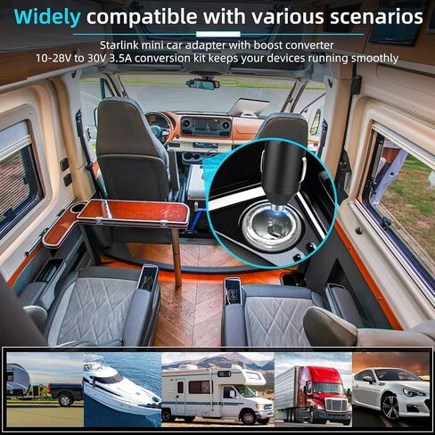 محول ستارلينك ميني ستيب أب، غطاء مقاوم للماء والغبار، مجموعة تحويل لمجموعة الشاحنات RV مع قابس ولاعة السجائر، كابل طاقة 10 فولت - 28 فولت إلى 30 فولت 3.5 أمبير in Kuwait