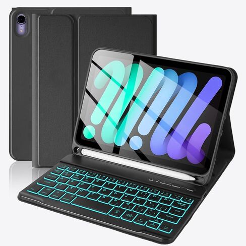 Keyboard Case for iPad mini 7 (A17 Pro) 2024 & Mini 6 2021, 8.3 Inch Tablet Keyboard Cases with Pencil Holder, Auto Sleep/Wake, Detachable Keyboard Cover for iPad mini 7th/6th Gen, Black in Saudi Arabia