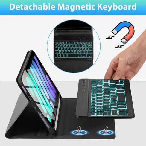 Keyboard Case for iPad mini 7 (A17 Pro) 2024 & Mini 6 2021, 8.3 Inch Tablet Keyboard Cases with Pencil Holder, Auto Sleep/Wake, Detachable Keyboard Cover for iPad mini 7th/6th Gen, Black in Saudi Arabia