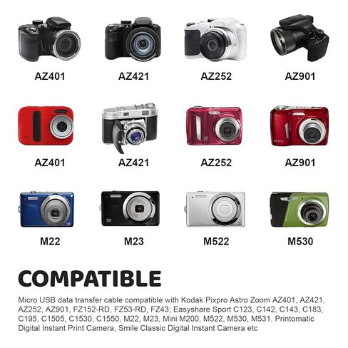 كابل شحن USB صغير Zosvoses متوافق مع Kodak Pixpro Astro Zoom AZ401 AZ421 AZ252 AZ901 FZ152-RD FZ53-RD FZ43، Easyshare Sport C123 C142 C143 C183 C195 C1505 C1530 C1550، 5 أقدام in Kuwait