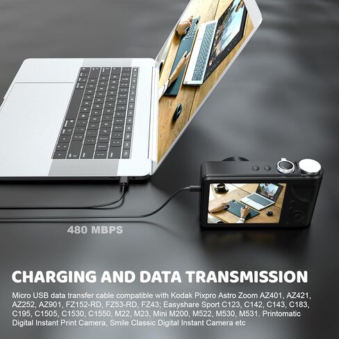 كابل شحن USB صغير Zosvoses متوافق مع Kodak Pixpro Astro Zoom AZ401 AZ421 AZ252 AZ901 FZ152-RD FZ53-RD FZ43، Easyshare Sport C123 C142 C143 C183 C195 C1505 C1530 C1550، 5 أقدام in Kuwait