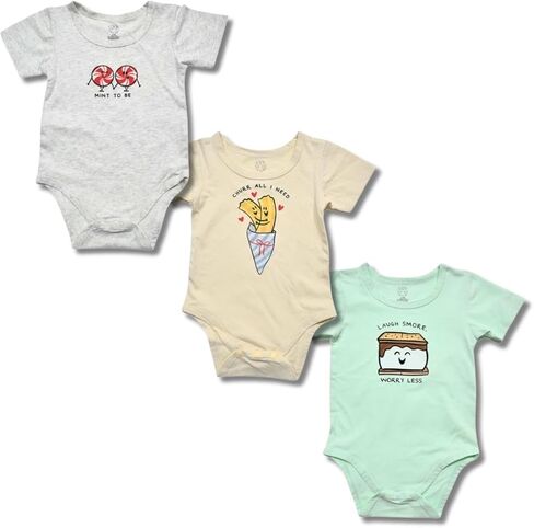 Baby Onesies with Cute Graphic Prints, Pack of 3, Assorted Colors in Saudi Arabia