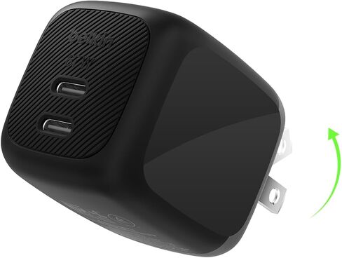 شاحن Belkin بمنفذين USB C بقدرة 67 وات، شاحن GaN ثنائي المنفذ مع 2X منافذ USB C، شحن سريع لأجهزة MacBook وiPhone 17 وiPad Pro وChromebook وGalaxy S25 Ultra وPixel 10 والمزيد - أساسيات السفر in Kuwait