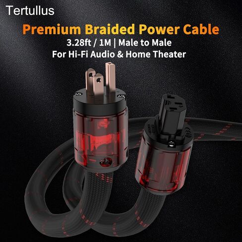 Tertullus HiFi Power Cable OFC Audiophile Ac Power Cable 125v 15a 12awg with Us Pure Red Copper Power Plug+IEC C15 Connector High-end Braided Sleeve Cable(1m/3.28ft) in Saudi Arabia
