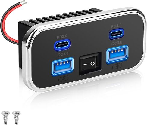 Linkstyle RV USB Outlet, 76W Dual 18W USB-A & Dual 20W PD3.0 Ports, Power Outlet Panel with Switch for 12V/24V Car Truck Marine in Saudi Arabia
