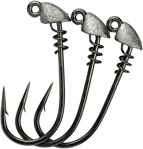 AM Fishing TX Jigheads - رؤوس صيد الأسماك في المياه المالحة والمياه العذبة الممتازة، خطافات فولاذية مقاومة للتآكل، قفل لولبي مخصص، حجم خطاف 2/0، أوزان متعددة، 3 عبوات in Saudi Arabia