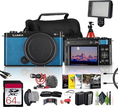 Panasonic Lumix S9 Mirrorless Camera (Blue) Bundle with 64 GB Memory Card + VideoMicro Ultracompact Camera-Mount Microphone + More Vlogging Kit in Kuwait