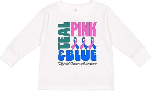 inktastic Thyroid Cancer Awareness- Teal, Pink, and Toddler Long Sleeve T-Shirt in Saudi Arabia