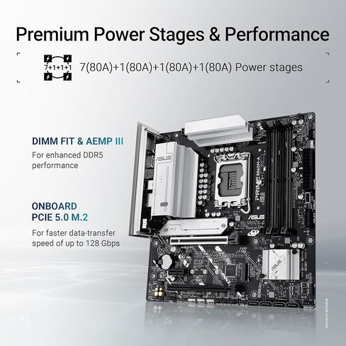 ASUS Prime B860M-A Intel mATX Motherboard, 7+1+1+1 80A DrMOS Power Stages, DDR5, PCIe 5.0, 2xM.2 Slots, Realtek 2.5Gb Ethernet, Dual DisplayPort, HDMI,Rear USB 20Gbps Type-C in Saudi Arabia