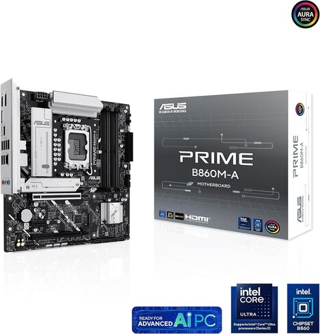 ASUS Prime B860M-A Intel mATX Motherboard, 7+1+1+1 80A DrMOS Power Stages, DDR5, PCIe 5.0, 2xM.2 Slots, Realtek 2.5Gb Ethernet, Dual DisplayPort, HDMI,Rear USB 20Gbps Type-C in Saudi Arabia