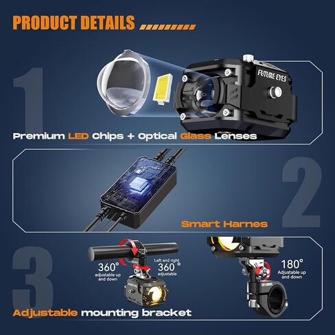 مصابيح ضباب العيون المستقبلية LED للدراجات النارية ، أضواء قيادة 60 واط ، شعاع عالي/منخفض ، كهرمبر/أبيض للركض خلال النهار ، الضوء على الطرق الوعرة للماء للدراجات النارية ، ATVs ، UTVS و Dirtbike in Saudi Arabia