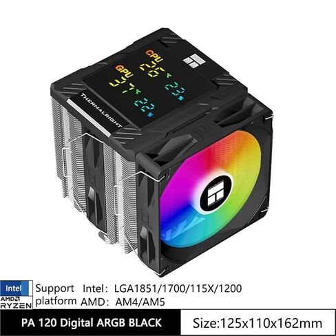 PA120 مبرد وحدة المعالجة المركزية الرقمي 6 أنابيب الحرارة 120 مم ARGB مشعاع تبريد الهواء يدعم LGA1851/1700/115x AM4/AM5 in Kuwait