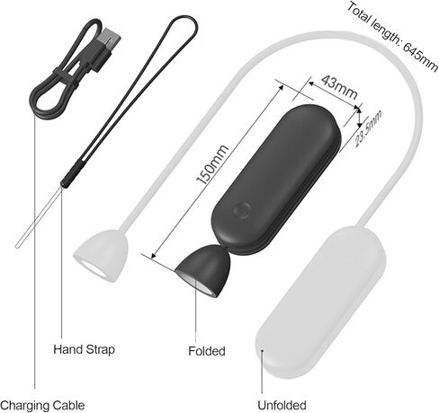 LED Reading Light, Foldable Neck Lamp with 3 Brightness Levels and 1800mAh Battery, Hands Free Flashlight for Studying, Repairs, Reading (Black) in Saudi Arabia