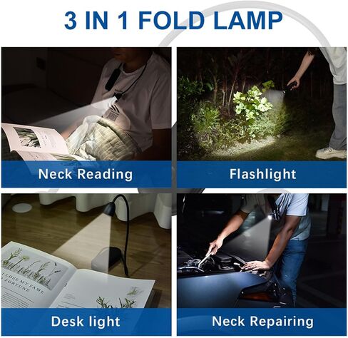 LED Reading Light, Foldable Neck Lamp with 3 Brightness Levels and 1800mAh Battery, Hands Free Flashlight for Studying, Repairs, Reading (Black) in Saudi Arabia