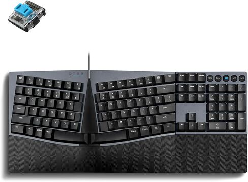 Perixx PERIBOARD-535BL [Firmware Updated] Wired Ergonomic Mechanical Keyboard - Full-Size - Low-Profile Blue Clicky Switches - Compatible with Windows and macOS in Saudi Arabia