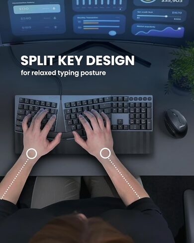 Perixx PERIBOARD-535BL [Firmware Updated] Wired Ergonomic Mechanical Keyboard - Full-Size - Low-Profile Blue Clicky Switches - Compatible with Windows and macOS in Saudi Arabia