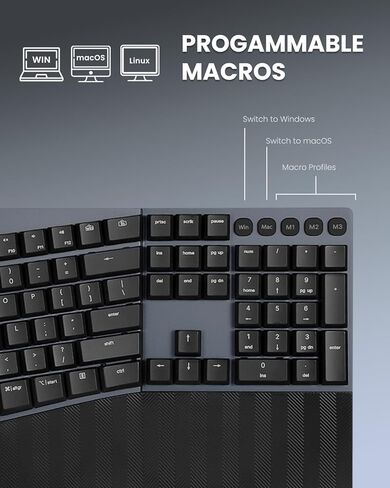 Perixx PERIBOARD-535BL [Firmware Updated] Wired Ergonomic Mechanical Keyboard - Full-Size - Low-Profile Blue Clicky Switches - Compatible with Windows and macOS in Saudi Arabia