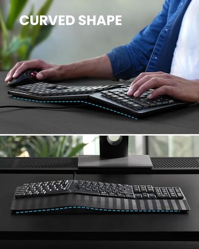 Perixx PERIBOARD-535BL [Firmware Updated] Wired Ergonomic Mechanical Keyboard - Full-Size - Low-Profile Blue Clicky Switches - Compatible with Windows and macOS in Saudi Arabia