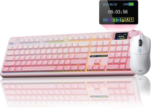 AULA F108 PRO Wireless Mechanical Keyboard with Screen & Knob SC580 Tri-Mode Gaming Mouse(White) in Saudi Arabia