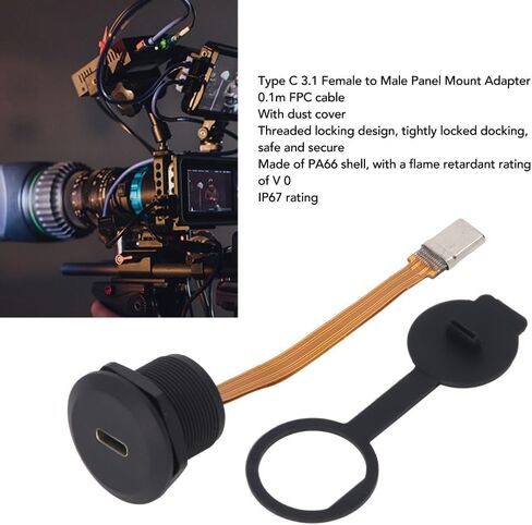 محول تركيب اللوحة من النوع C 3.1 كابل 0.1 متر FPC - IP67 موصل USB C ملولب أنثى إلى ذكر للمعدات الصناعية، محول كابل الكمبيوتر in Kuwait