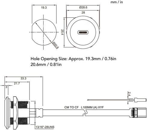 محول تركيب اللوحة من النوع C 3.1 كابل 0.1 متر FPC - IP67 موصل USB C ملولب أنثى إلى ذكر للمعدات الصناعية، محول كابل الكمبيوتر in Kuwait